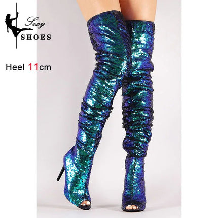 High Heels Women Sequin Over Knee Clubwear Boots - High Heels - Taylor Hillier - Mad Fly Essentials