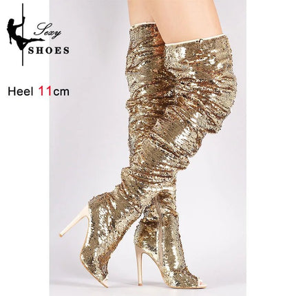 High Heels Women Sequin Over Knee Clubwear Boots - High Heels - Taylor Hillier - Mad Fly Essentials