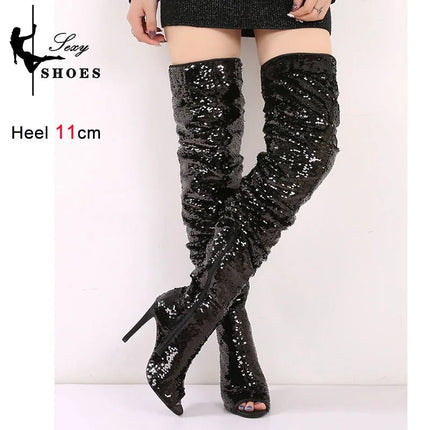 High Heels Women Sequin Over Knee Clubwear Boots - High Heels - Taylor Hillier - Mad Fly Essentials