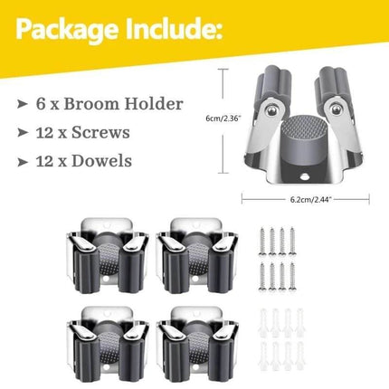 Home Mop 4pc Wall Mounted Broom Rack Cleaning Hacks - Cleaning Hacks - BES - Mad Fly Essentials