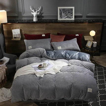 Home Solid Velvet Cover Bedding Duvet Set - Duvet Set - Home Deluxe - Mad Fly Essentials