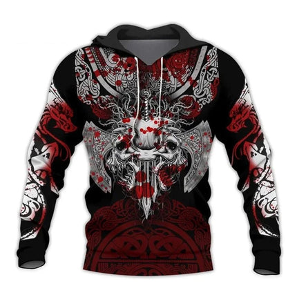 Hoodies Men Heart Skull 3D Medieval Viking Casual Top - Hoodies - PLstar Cosmos - Mad Fly Essentials