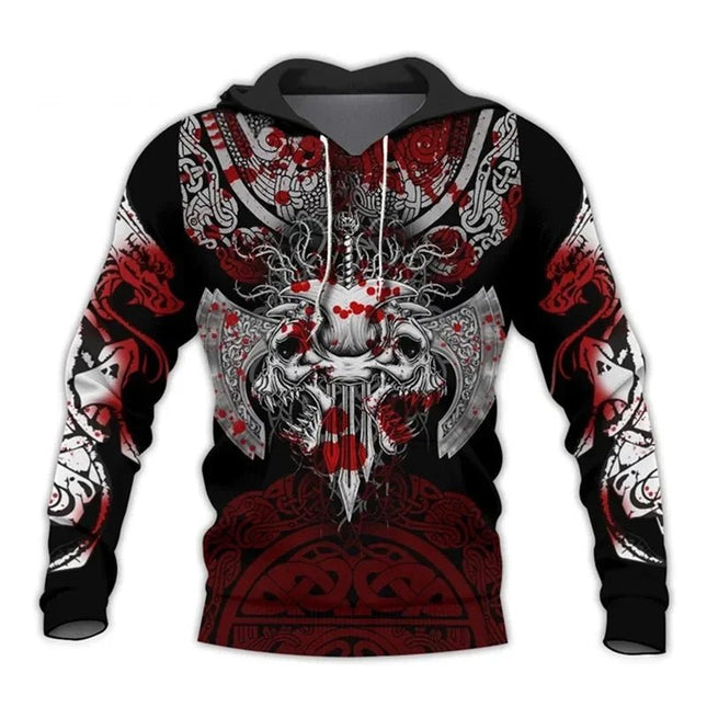 Hoodies Men Heart Skull 3D Medieval Viking Casual Top - Hoodies - PLstar Cosmos - Mad Fly Essentials