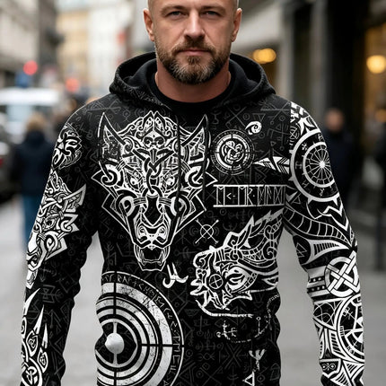 Hoodies Men Wolf Raven Tribal Casual Mask 3D Pullover - Hoodies - PLstar Cosmos - Mad Fly Essentials