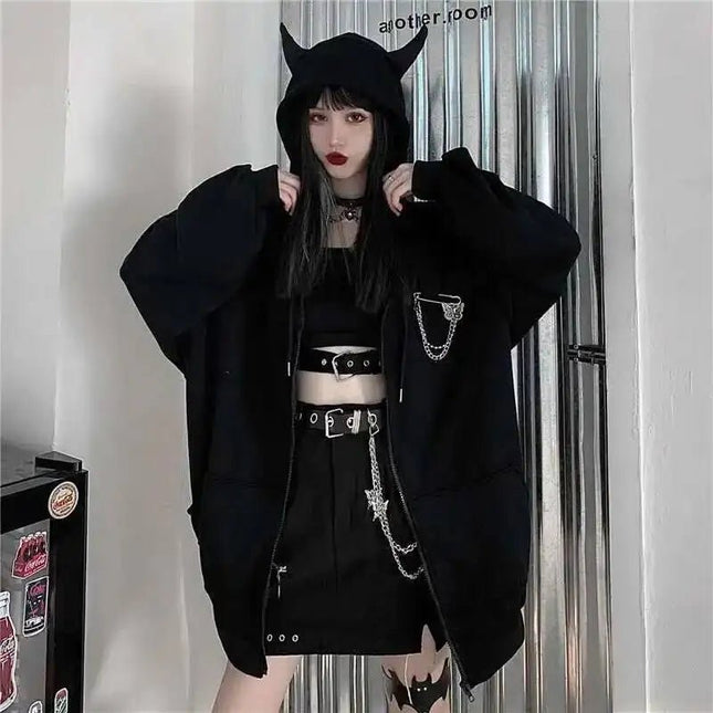 Hoodies Women Gothic Punk Black Long Hoodies - Hoodies - You're My Secret - Mad Fly Essentials