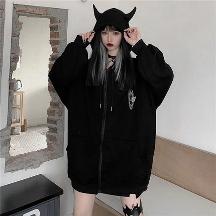 Hoodies Women Gothic Punk Black Long Hoodies - Hoodies - You're My Secret - Mad Fly Essentials