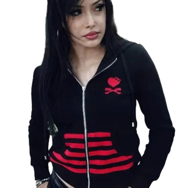 Hoodies Women Streetwear Zip Gothic Skull Pullovers - Hoodies - Aelegantmis - Mad Fly Essentials