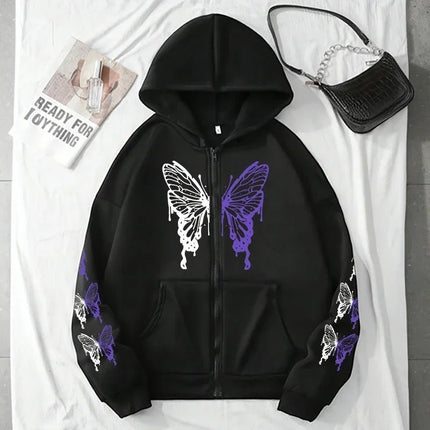 Hoodies Women White Butterfly Gothic Pullover - Hoodies - Ayhoog - Mad Fly Essentials
