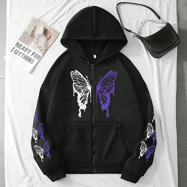 Hoodies Women White Butterfly Gothic Pullover - Hoodies - Ayhoog - Mad Fly Essentials