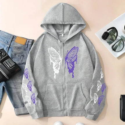 Hoodies Women White Butterfly Gothic Pullover - Hoodies - Ayhoog - Mad Fly Essentials