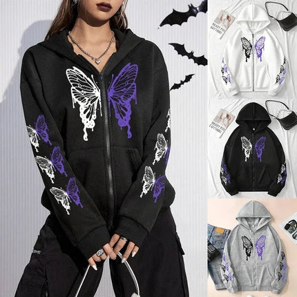 Hoodies Women White Butterfly Gothic Pullover - Hoodies - Ayhoog - Mad Fly Essentials