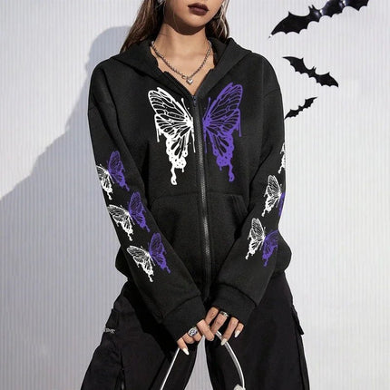Hoodies Women White Butterfly Gothic Pullover - Hoodies - Ayhoog - Mad Fly Essentials