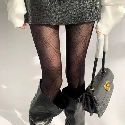 Hosiery Women Sexy Black Diamond Grid Stockings Pantyhose - Hosiery - Gilishon - Mad Fly Essentials