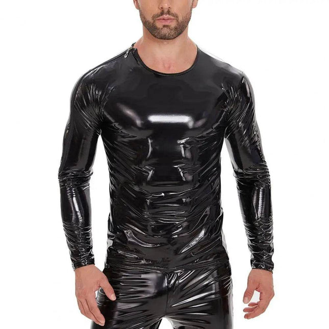 INS GOTH Leather Costume Wear Wet Look Zipper Party Tops Mens Clubwear - Mens Clubwear - InsGoth - Mad Fly Essentials