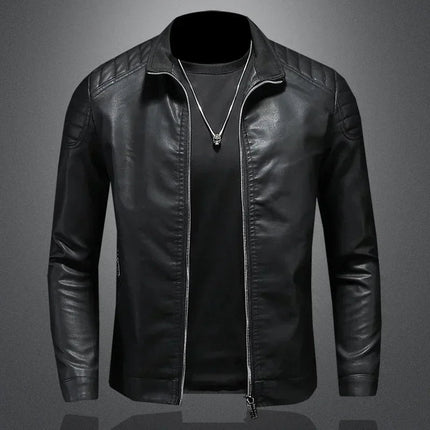 Jacket Men Fashion Leather Solid Stand Collar Outerwear - Jacket - SX - Mad Fly Essentials