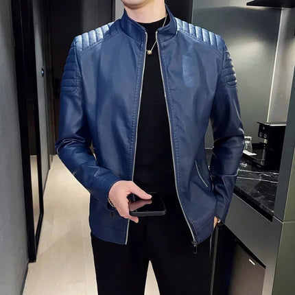 Jacket Men Fashion Leather Solid Stand Collar Outerwear - Jacket - SX - Mad Fly Essentials
