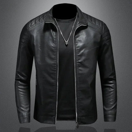 Jacket Men Fashion Leather Solid Stand Collar Outerwear - Jacket - SX - Mad Fly Essentials