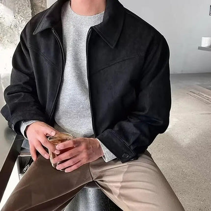 Jacket Men Solid Brown Zip Vintage Outerwear - Jacket - Favocent - Mad Fly Essentials