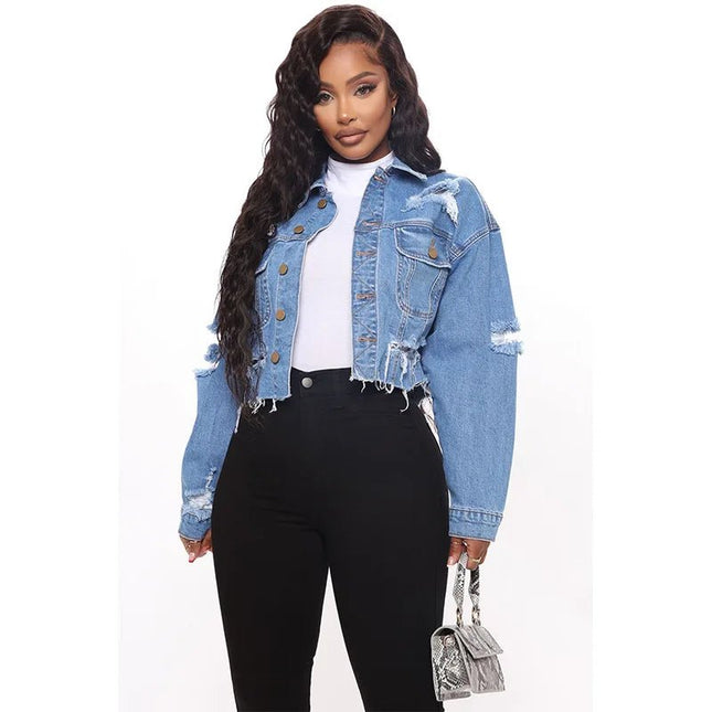 Jacket Washed Ripped Denim Casual Outerwear - Jacket - Genuo - Mad Fly Essentials