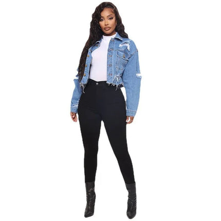 Jacket Washed Ripped Denim Casual Outerwear - Jacket - Genuo - Mad Fly Essentials