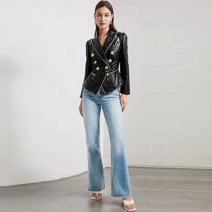 Jacket Women Fashion Rope Lace Leather Blazer - Jacket - Hageofly - Mad Fly Essentials
