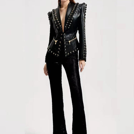 Jacket Women Fashion Rope Lace Leather Blazer - Jacket - Hageofly - Mad Fly Essentials