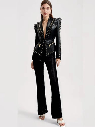Jacket Women Fashion Rope Lace Leather Blazer - Jacket - Hageofly - Mad Fly Essentials