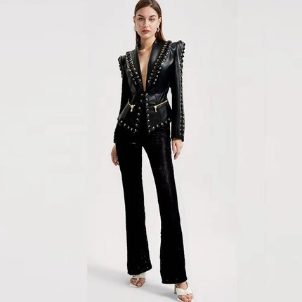 Jacket Women Fashion Rope Lace Leather Blazer - Jacket - Hageofly - Mad Fly Essentials