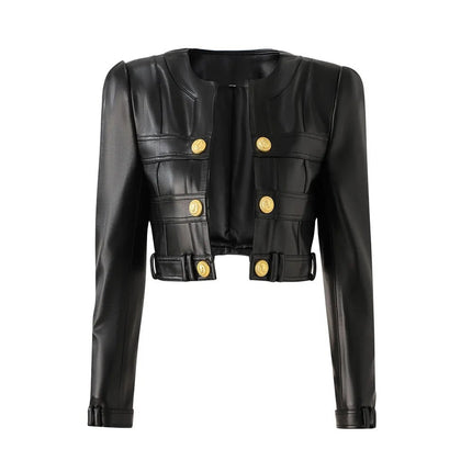 Jacket Women Fashion Rope Lace Leather Blazer - Jacket - Hageofly - Mad Fly Essentials