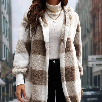 Jacket Women Plaid Fleece Cardigan Patchwork Outerwear - Jacket - Astrid - Mad Fly Essentials