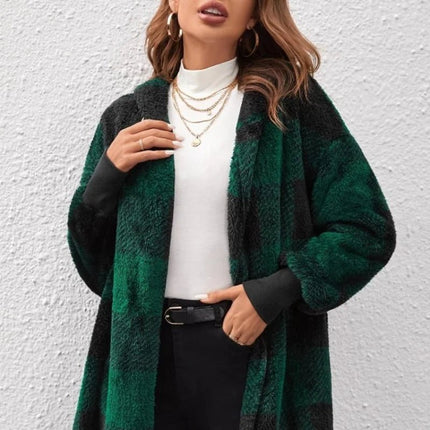 Jacket Women Plaid Fleece Cardigan Patchwork Outerwear - Jacket - Astrid - Mad Fly Essentials
