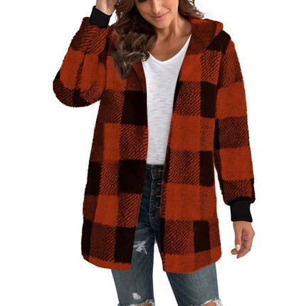 Jacket Women Plaid Fleece Cardigan Patchwork Outerwear - Jacket - Astrid - Mad Fly Essentials