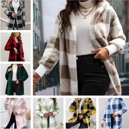 Jacket Women Plaid Fleece Cardigan Patchwork Outerwear - Jacket - Astrid - Mad Fly Essentials