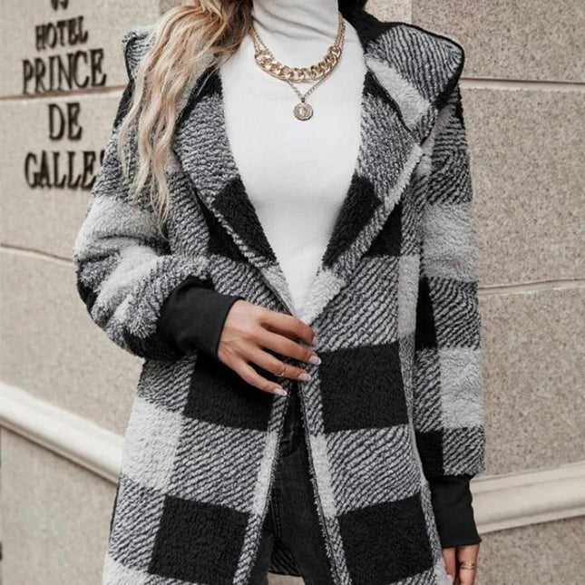 Jacket Women Plaid Fleece Cardigan Patchwork Outerwear - Jacket - Astrid - Mad Fly Essentials