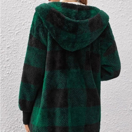 Jacket Women Plaid Fleece Cardigan Patchwork Outerwear - Jacket - Astrid - Mad Fly Essentials