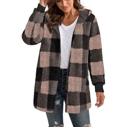 Jacket Women Plaid Fleece Cardigan Patchwork Outerwear - Jacket - Astrid - Mad Fly Essentials