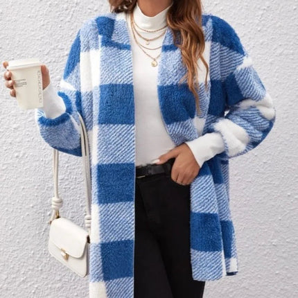 Jacket Women Plaid Fleece Cardigan Patchwork Outerwear - Jacket - Astrid - Mad Fly Essentials