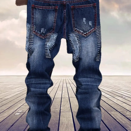 Jeans Men Mid - Waist Denim Straight Cargo Pants - Jeans - ZHAHL - Mad Fly Essentials