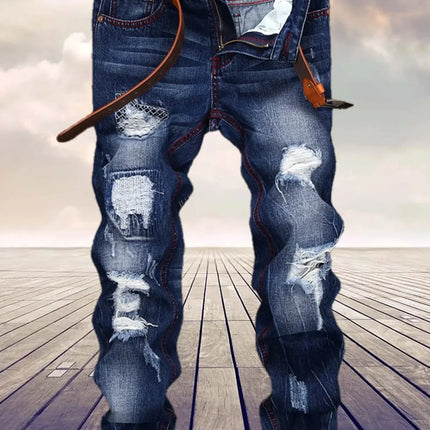 Jeans Men Mid - Waist Denim Straight Cargo Pants - Jeans - ZHAHL - Mad Fly Essentials