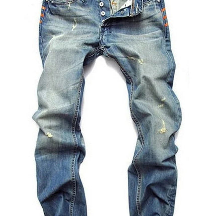 Jeans Men Mid Waist Straight Washed Fly Trousers - Jeans - ZHAHL - Mad Fly Essentials