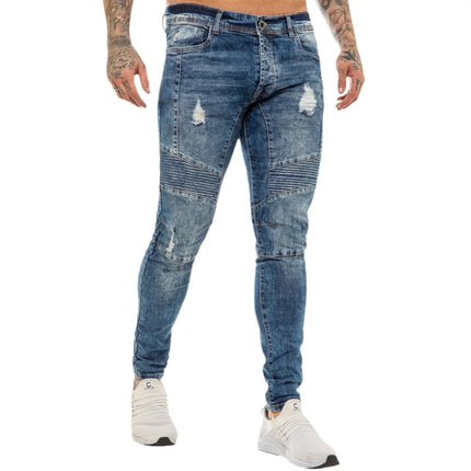 Jeans Men Patchwork Denim Pencil Pants - Jeans - GINGTTO - Mad Fly Essentials