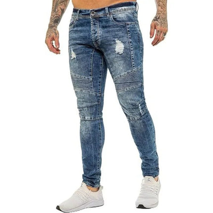Jeans Men Patchwork Denim Pencil Pants - Jeans - GINGTTO - Mad Fly Essentials