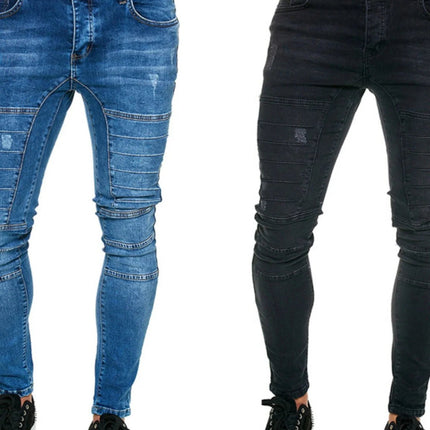 Jeans Men Patchwork Denim Pencil Pants - Jeans - GINGTTO - Mad Fly Essentials