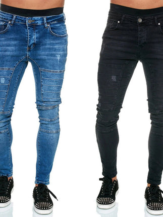 Jeans Men Patchwork Denim Pencil Pants - Jeans - GINGTTO - Mad Fly Essentials