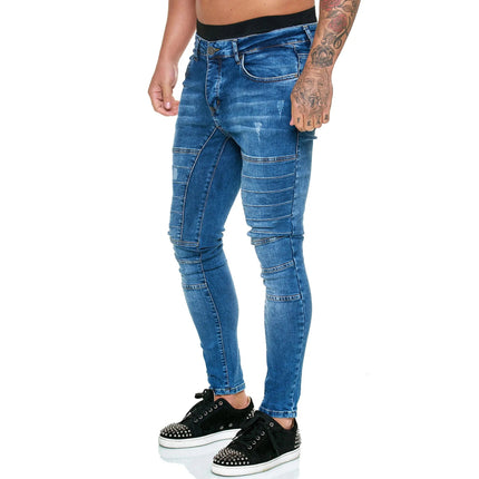 Jeans Men Patchwork Denim Pencil Pants - Jeans - GINGTTO - Mad Fly Essentials