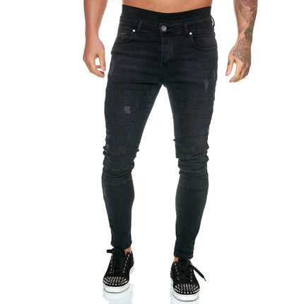 Jeans Men Patchwork Denim Pencil Pants - Jeans - GINGTTO - Mad Fly Essentials