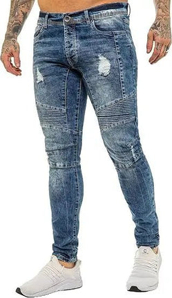 Jeans Men Patchwork Denim Pencil Pants - Jeans - GINGTTO - Mad Fly Essentials