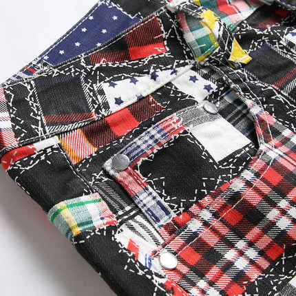 Jeans Men Plaid Digital Slim Patchwork Pants - Business Casual Pants - Being Vigor - Mad Fly Essentials