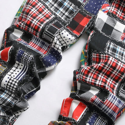 Jeans Men Plaid Digital Slim Patchwork Pants - Business Casual Pants - Being Vigor - Mad Fly Essentials
