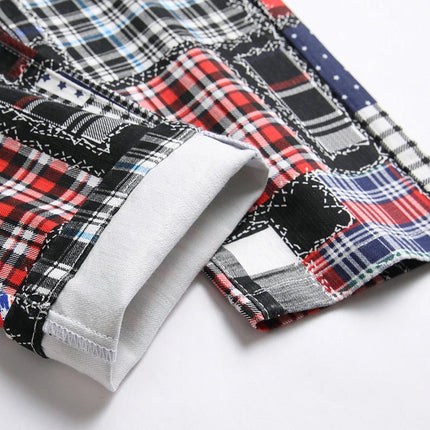 Jeans Men Plaid Digital Slim Patchwork Pants - Business Casual Pants - Being Vigor - Mad Fly Essentials